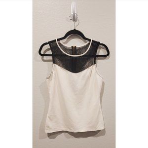 EXPRESS Beige and Black Lace Yoke Shell Top